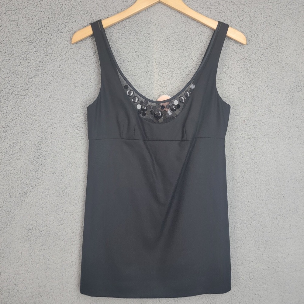 Rebecca Taylor Tank Top Black Wool Mesh‎ Embellished Beaded Size 8